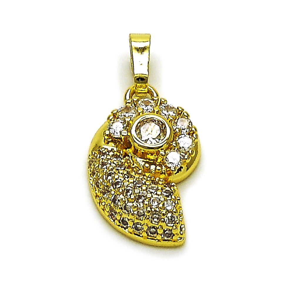 Oro Laminado Fancy Pendant, Gold Filled Style Snail Design, with White Cubic Zirconia and White Micro Pave, Polished, Golden Finish