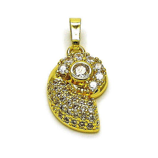 Oro Laminado Fancy Pendant, Gold Filled Style Snail Design, with White Cubic Zirconia and White Micro Pave, Polished, Golden Finish
