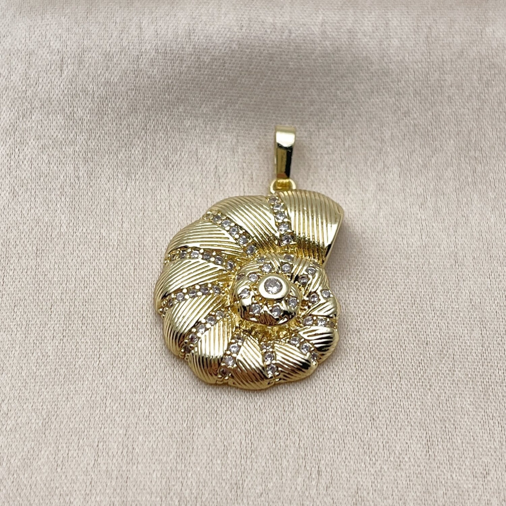 Oro Laminado Fancy Pendant, Gold Filled Style Snail Design, with White Cubic Zirconia and White Micro Pave, Polished, Golden Finish