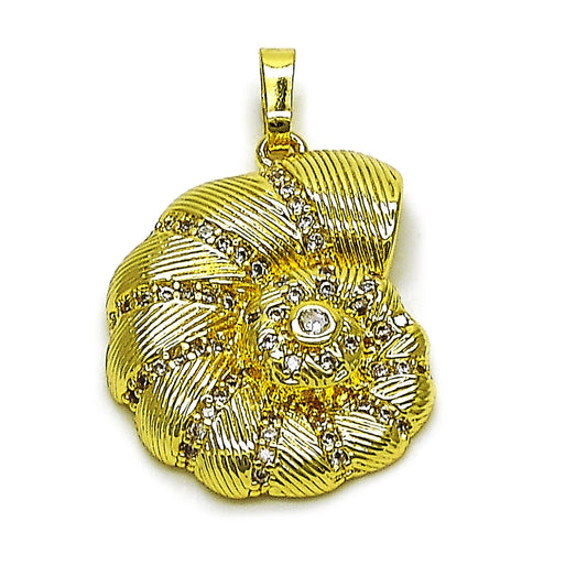 Oro Laminado Fancy Pendant, Gold Filled Style Snail Design, with White Cubic Zirconia and White Micro Pave, Polished, Golden Finish