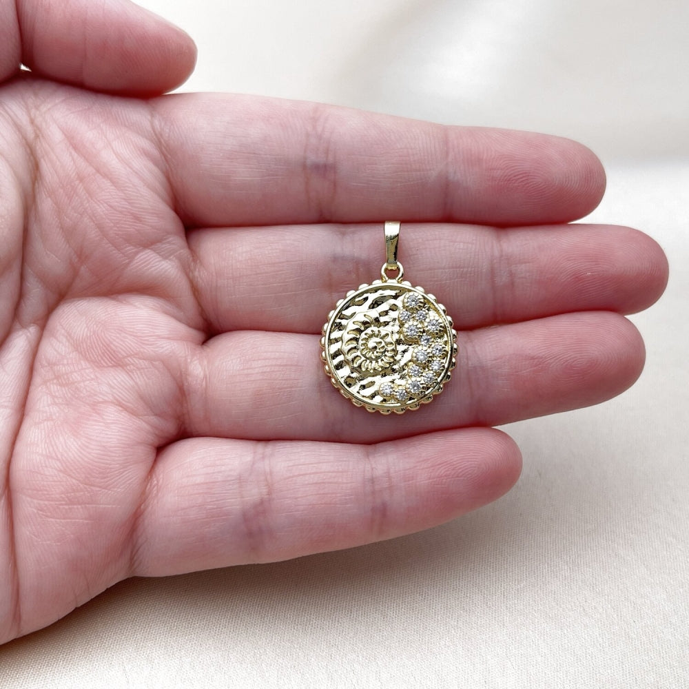 Oro Laminado Fancy Pendant, Gold Filled Style Snail Design, with White Cubic Zirconia, Polished, Golden Finish