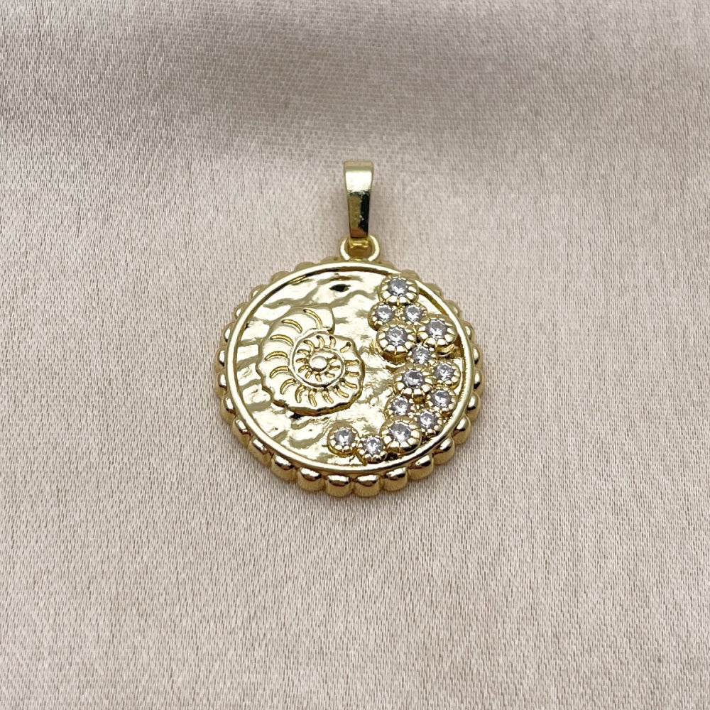 Oro Laminado Fancy Pendant, Gold Filled Style Snail Design, with White Cubic Zirconia, Polished, Golden Finish