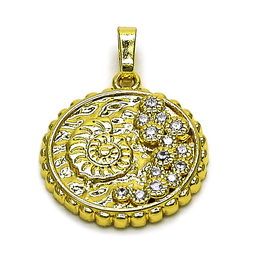 Oro Laminado Fancy Pendant, Gold Filled Style Snail Design, with White Cubic Zirconia, Polished, Golden Finish