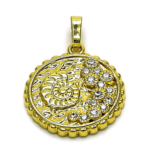 Oro Laminado Fancy Pendant, Gold Filled Style Snail Design, with White Cubic Zirconia, Polished, Golden Finish
