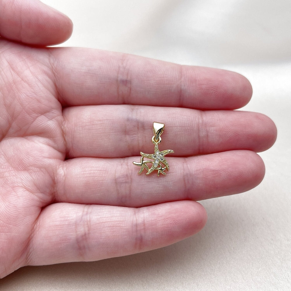 Oro Laminado Fancy Pendant, Gold Filled Style Star Design, with White Micro Pave, Polished, Golden Finish