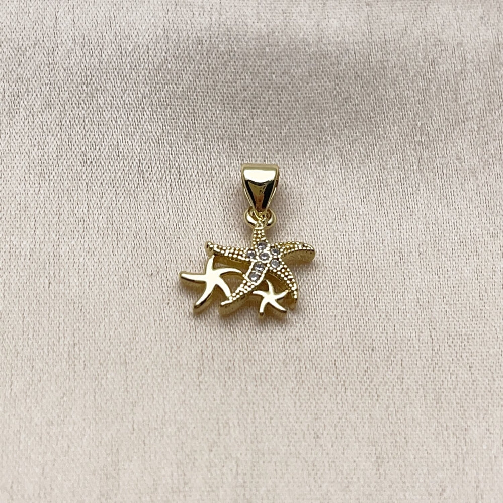 Oro Laminado Fancy Pendant, Gold Filled Style Star Design, with White Micro Pave, Polished, Golden Finish