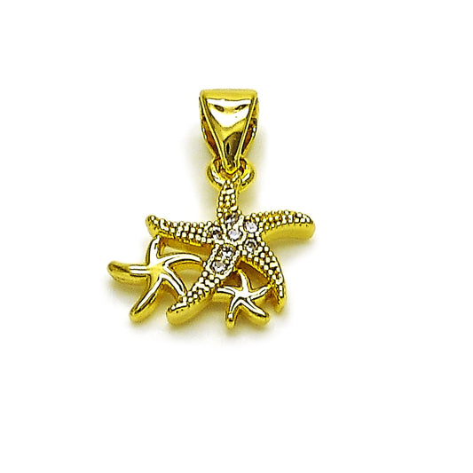 Oro Laminado Fancy Pendant, Gold Filled Style Star Design, with White Micro Pave, Polished, Golden Finish