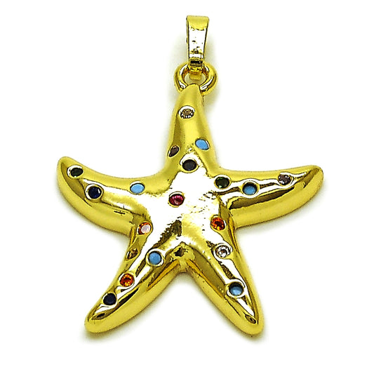 Oro Laminado Fancy Pendant, Gold Filled Style Star Design, with White Cubic Zirconia, Polished, Golden Finish