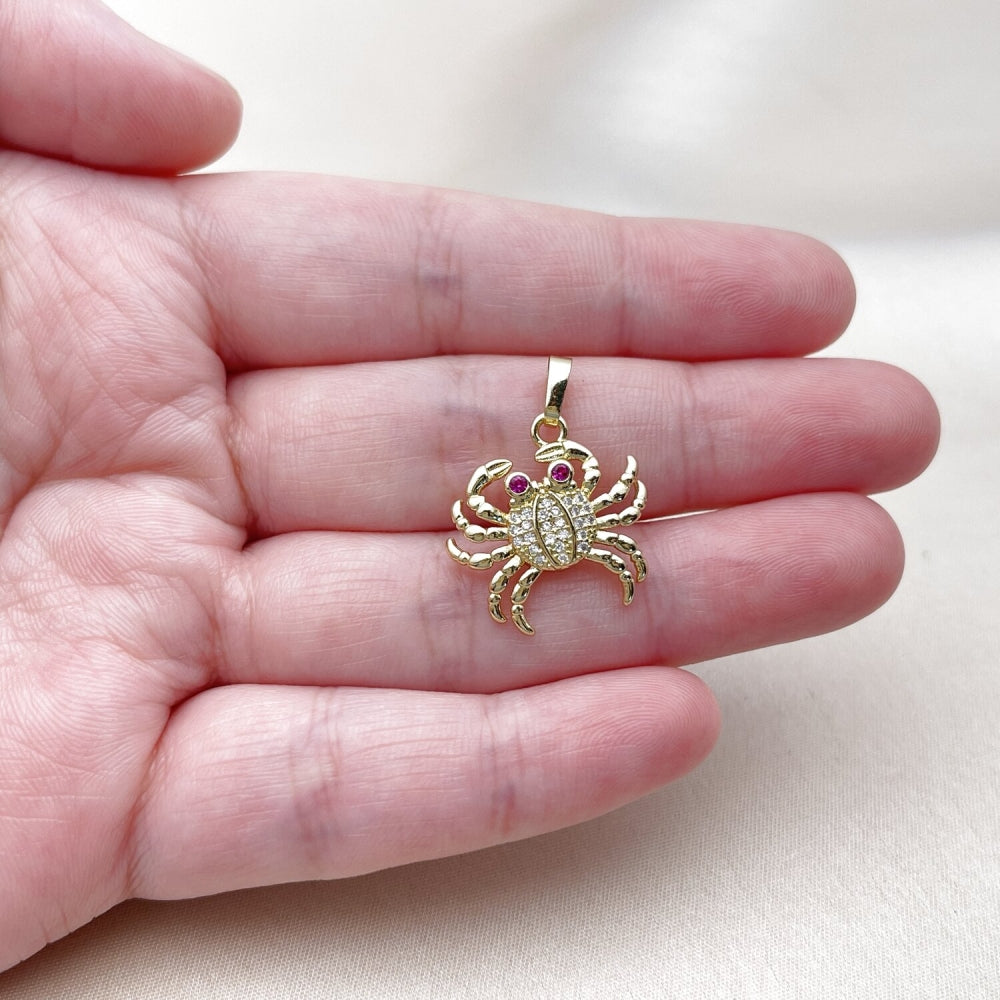 Oro Laminado Fancy Pendant, Gold Filled Style with White and Ruby Cubic Zirconia, Polished, Golden Finish