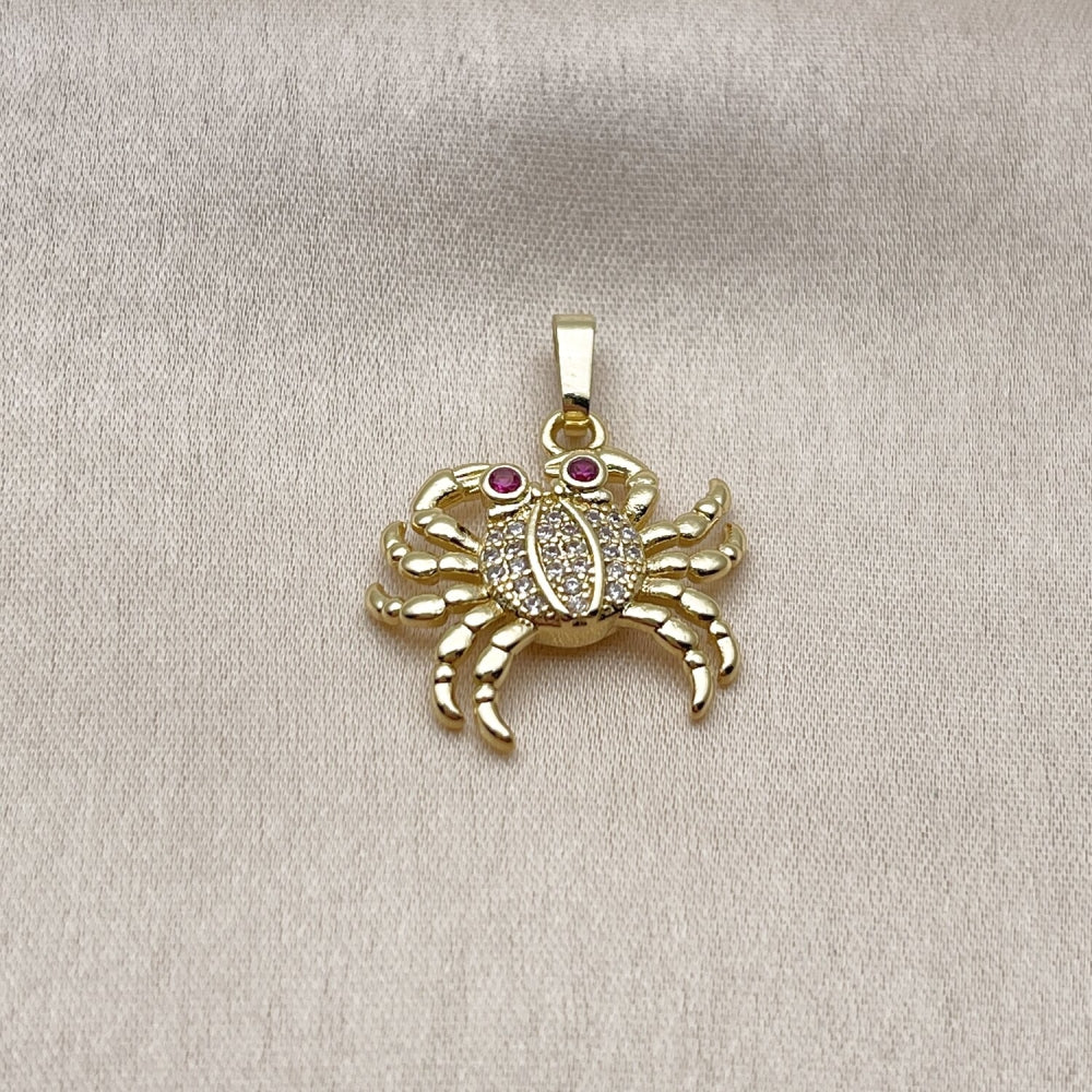 Oro Laminado Fancy Pendant, Gold Filled Style with White and Ruby Cubic Zirconia, Polished, Golden Finish