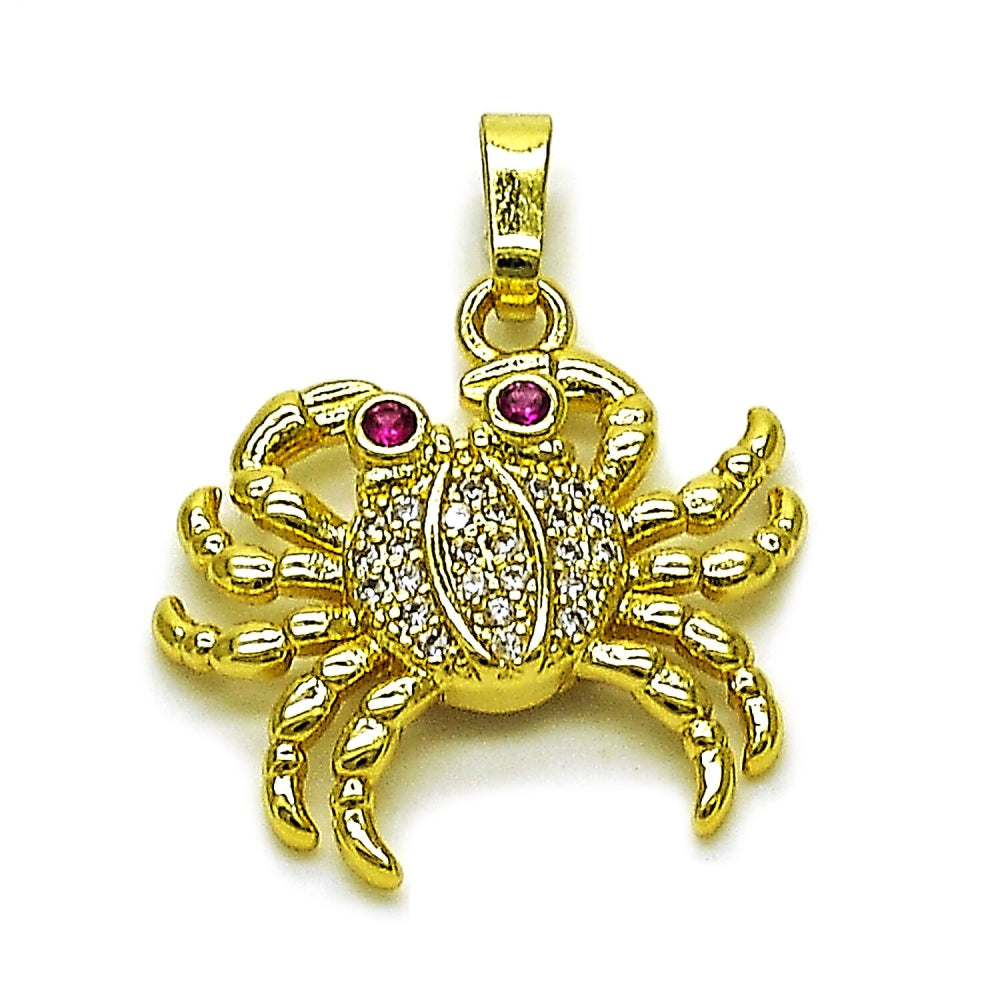 Oro Laminado Fancy Pendant, Gold Filled Style with White and Ruby Cubic Zirconia, Polished, Golden Finish