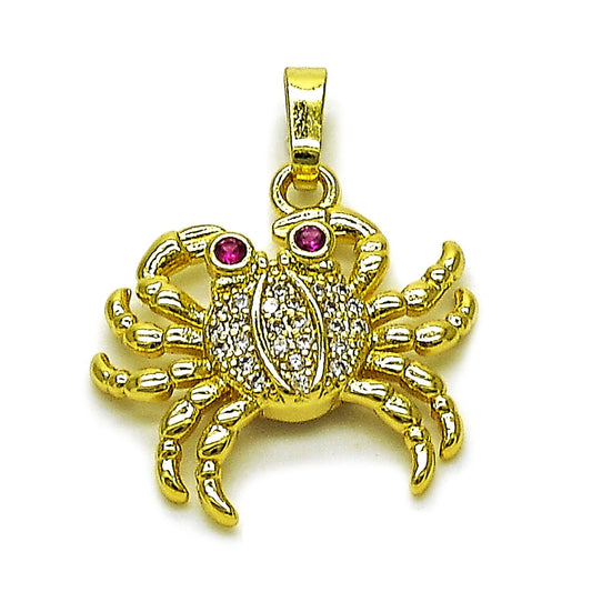 Oro Laminado Fancy Pendant, Gold Filled Style with White and Ruby Cubic Zirconia, Polished, Golden Finish