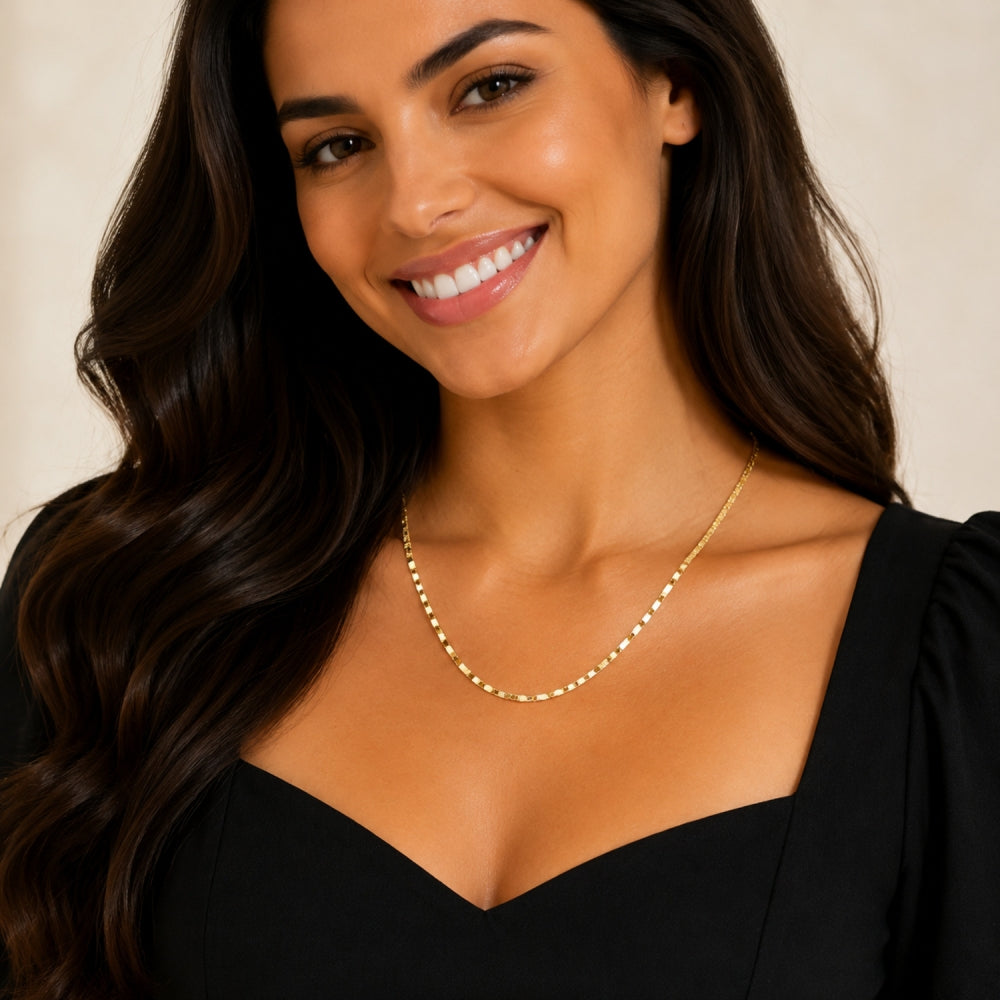 Oro Laminado Basic Necklace, Gold Filled Style Diamond Cutting Finish, Golden Finish
