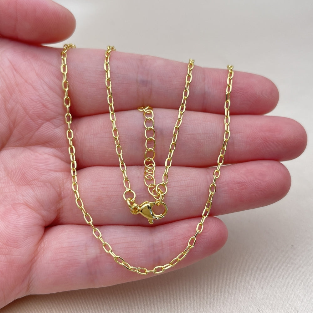 Oro Laminado Basic Necklace, Gold Filled Style Rolo and Paperclip Design, Polished, Golden Finish