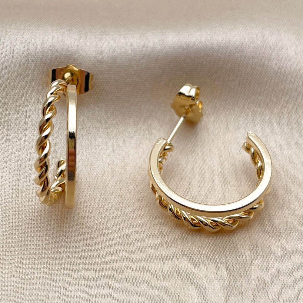 Oro Laminado Small Hoop, Gold Filled Style Twist Design, Polished, Golden Finish