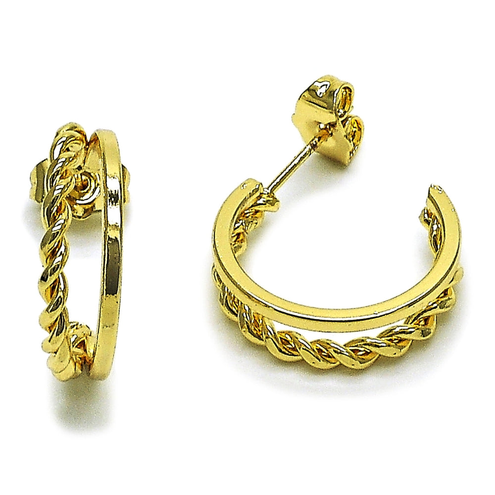 Oro Laminado Small Hoop, Gold Filled Style Twist Design, Polished, Golden Finish