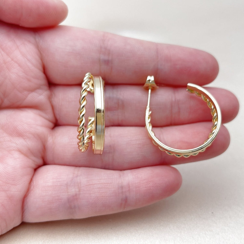 Oro Laminado Small Hoop, Gold Filled Style Twist Design, Polished, Golden Finish
