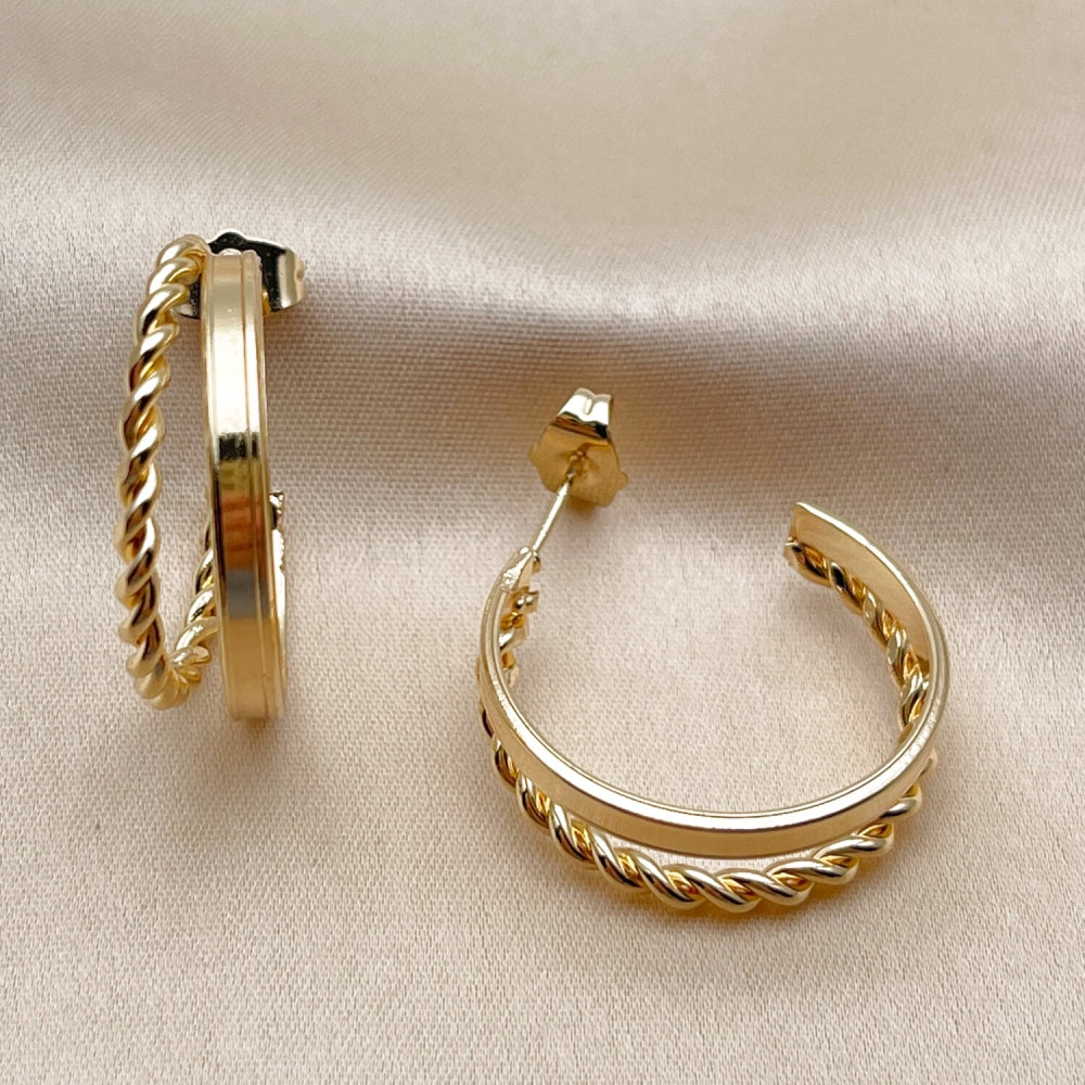 Oro Laminado Small Hoop, Gold Filled Style Twist Design, Polished, Golden Finish