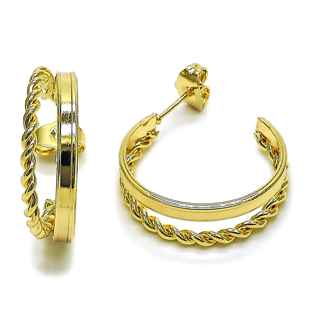 Oro Laminado Small Hoop, Gold Filled Style Twist Design, Polished, Golden Finish