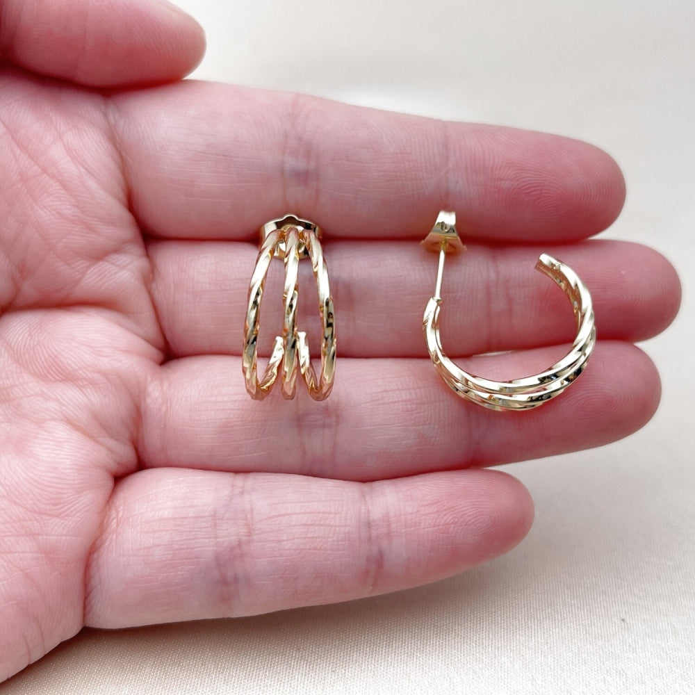 Oro Laminado Small Hoop, Gold Filled Style Twist Design, Polished, Golden Finish