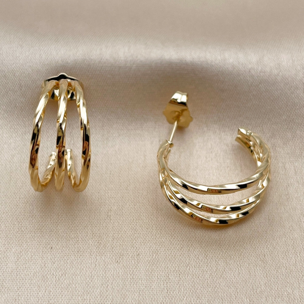 Oro Laminado Small Hoop, Gold Filled Style Twist Design, Polished, Golden Finish