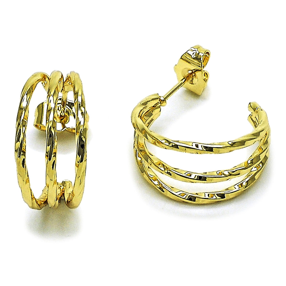 Oro Laminado Small Hoop, Gold Filled Style Twist Design, Polished, Golden Finish