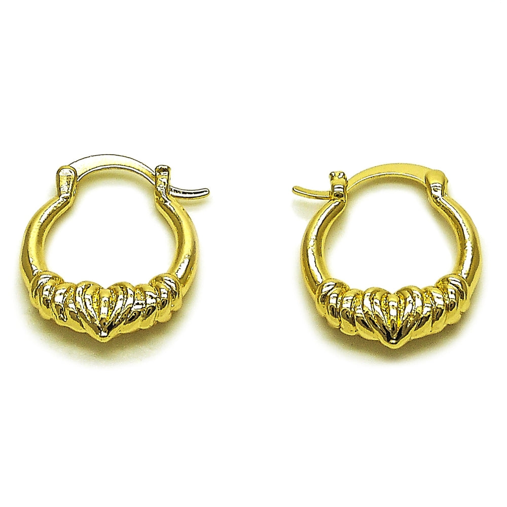 Oro Laminado Small Hoop, Gold Filled Style Heart Design, Polished, Golden Finish