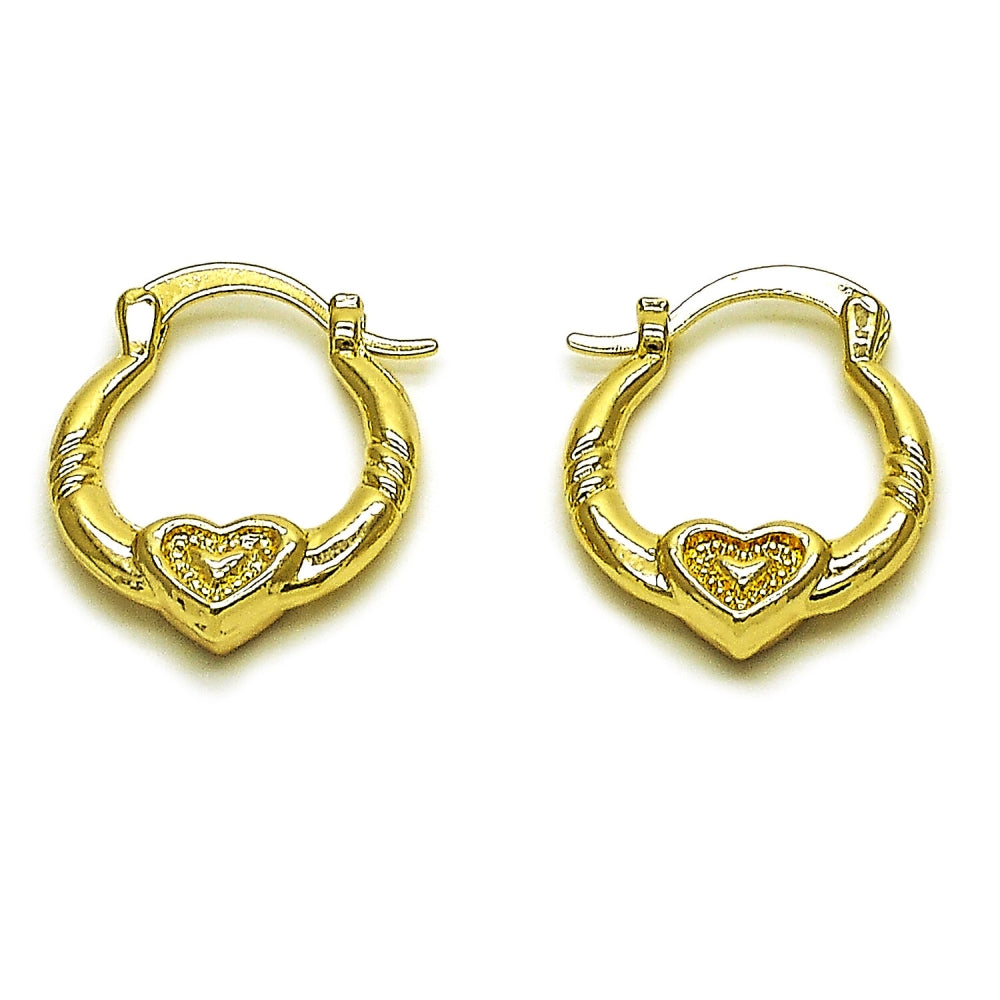 Oro Laminado Small Hoop, Gold Filled Style Heart Design, Polished, Golden Finish
