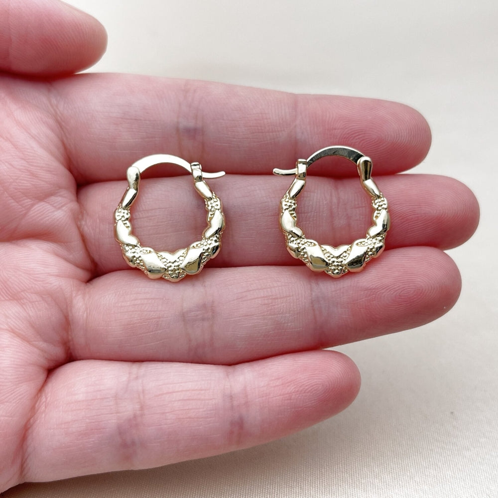 Oro Laminado Small Hoop, Gold Filled Style Heart Design, Polished, Golden Finish