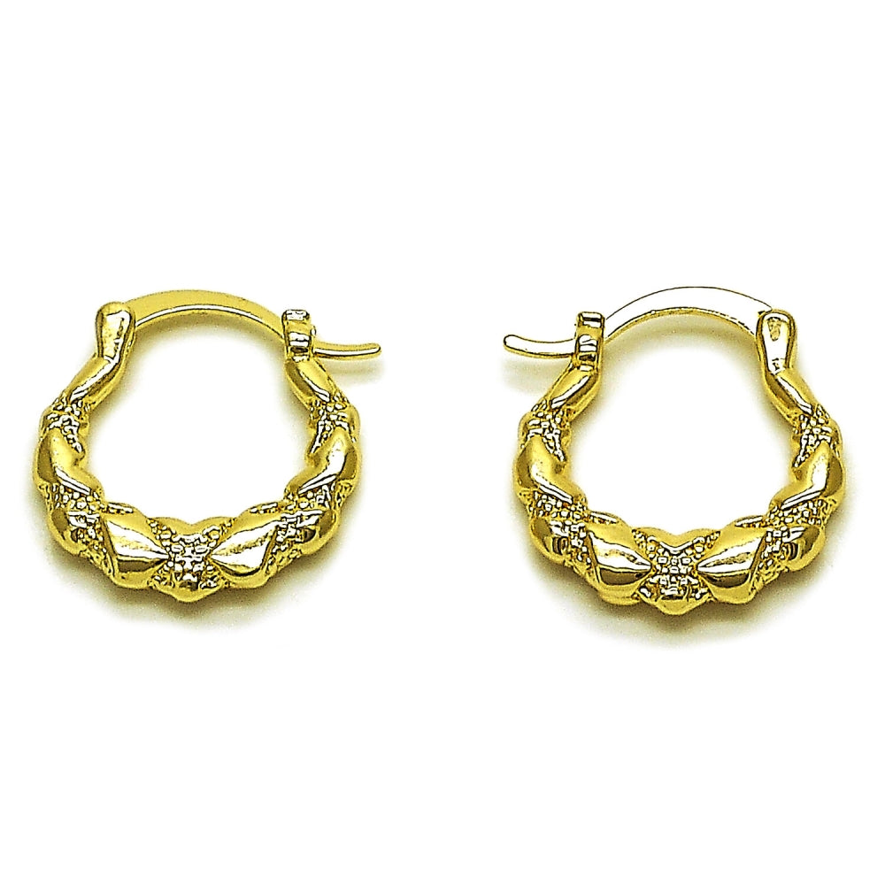 Oro Laminado Small Hoop, Gold Filled Style Heart Design, Polished, Golden Finish