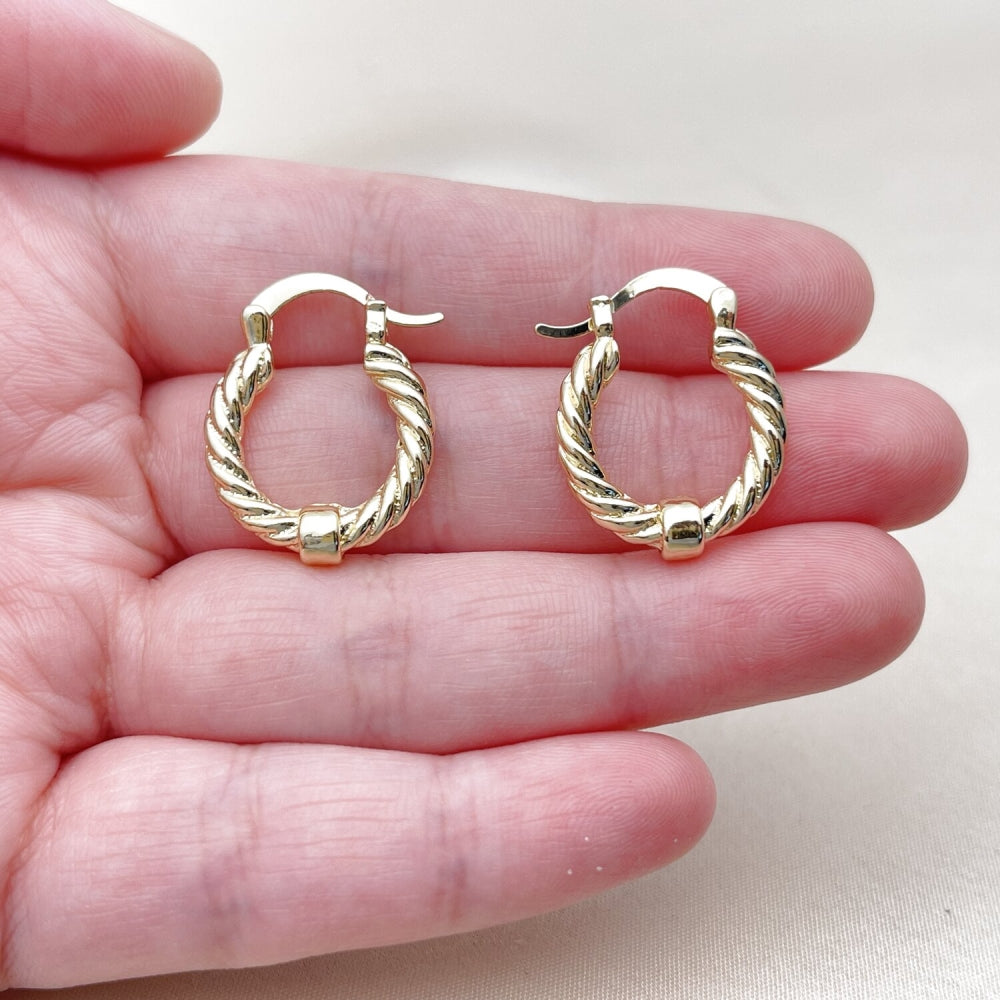Oro Laminado Small Hoop, Gold Filled Style Twist Design, Polished, Golden Finish