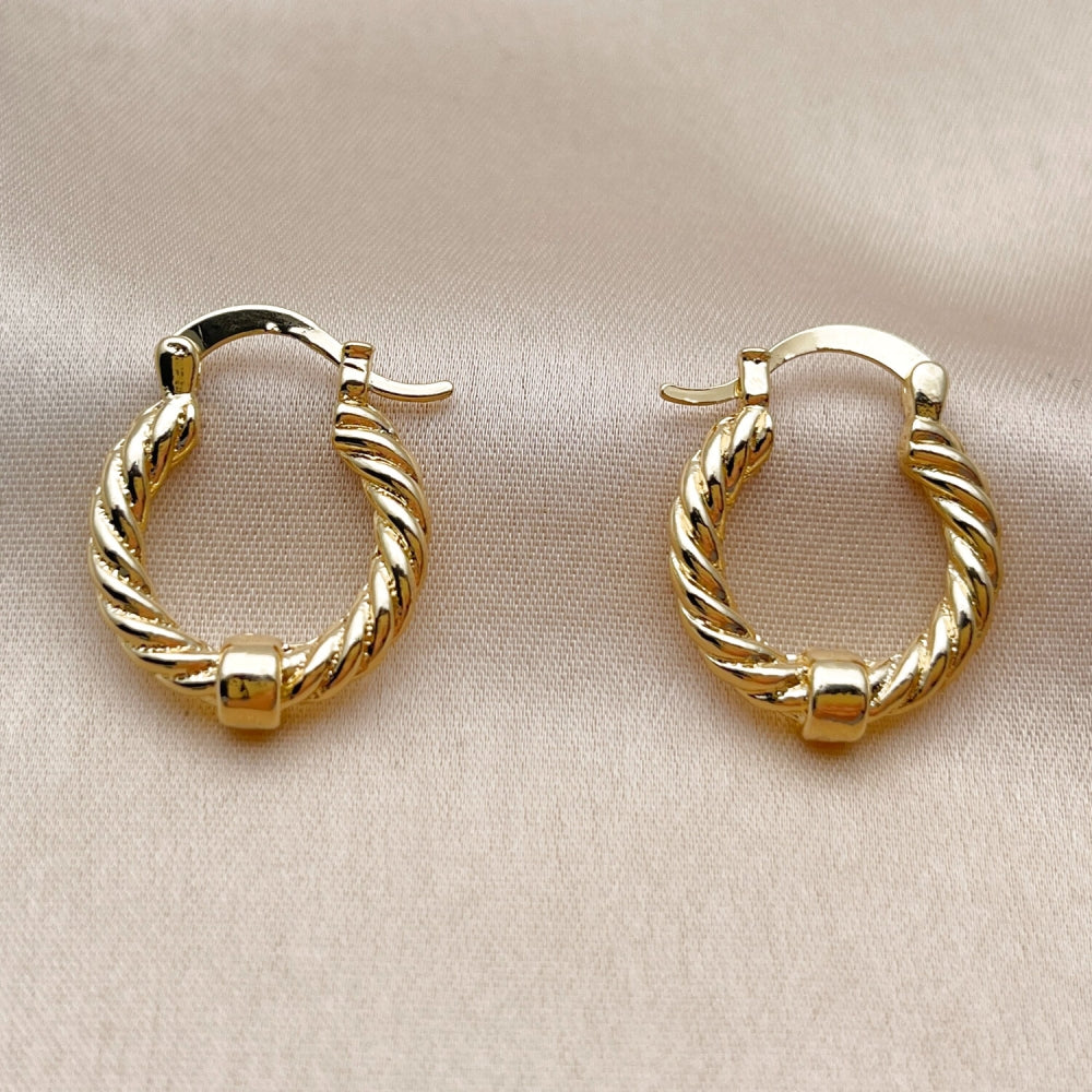 Oro Laminado Small Hoop, Gold Filled Style Twist Design, Polished, Golden Finish