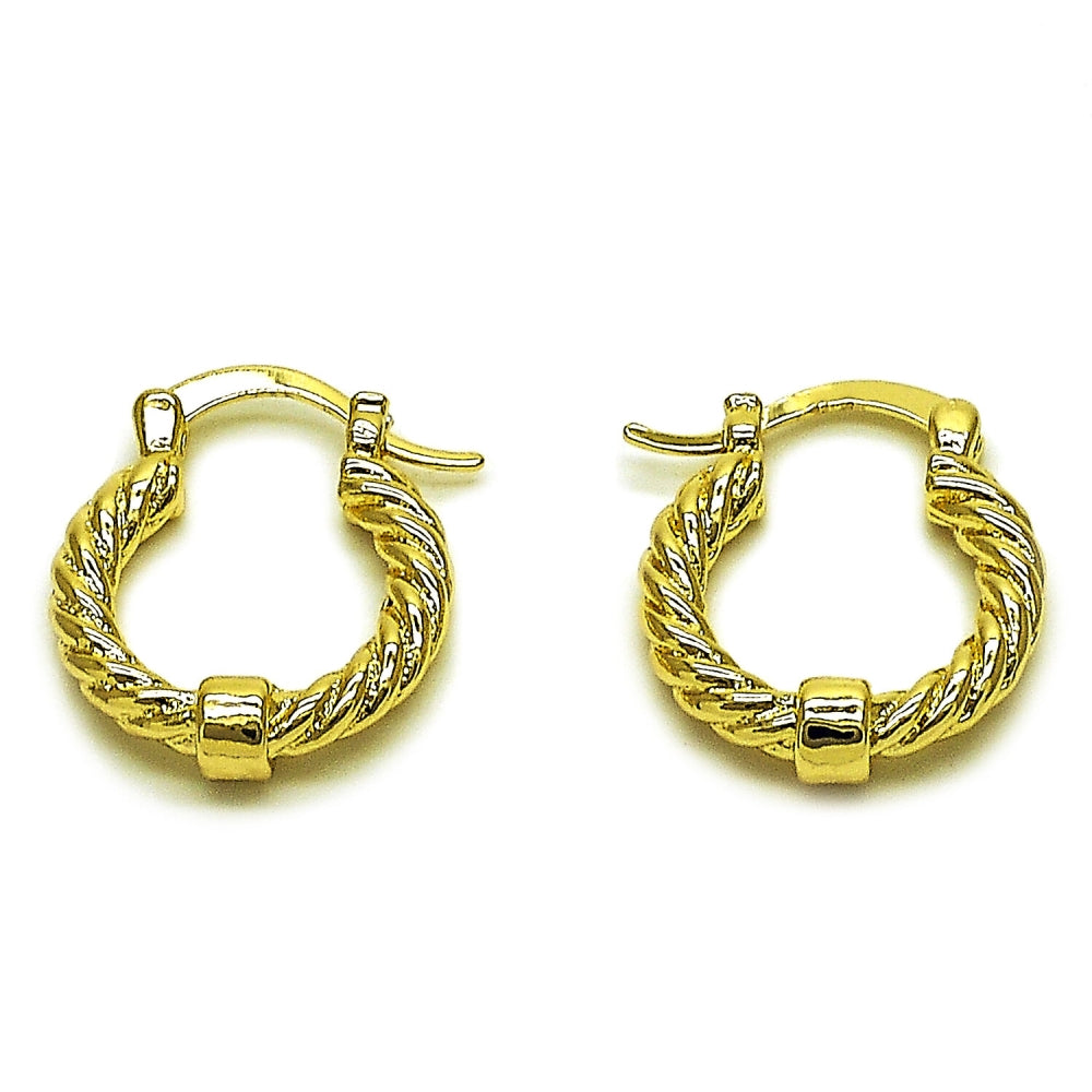 Oro Laminado Small Hoop, Gold Filled Style Twist Design, Polished, Golden Finish