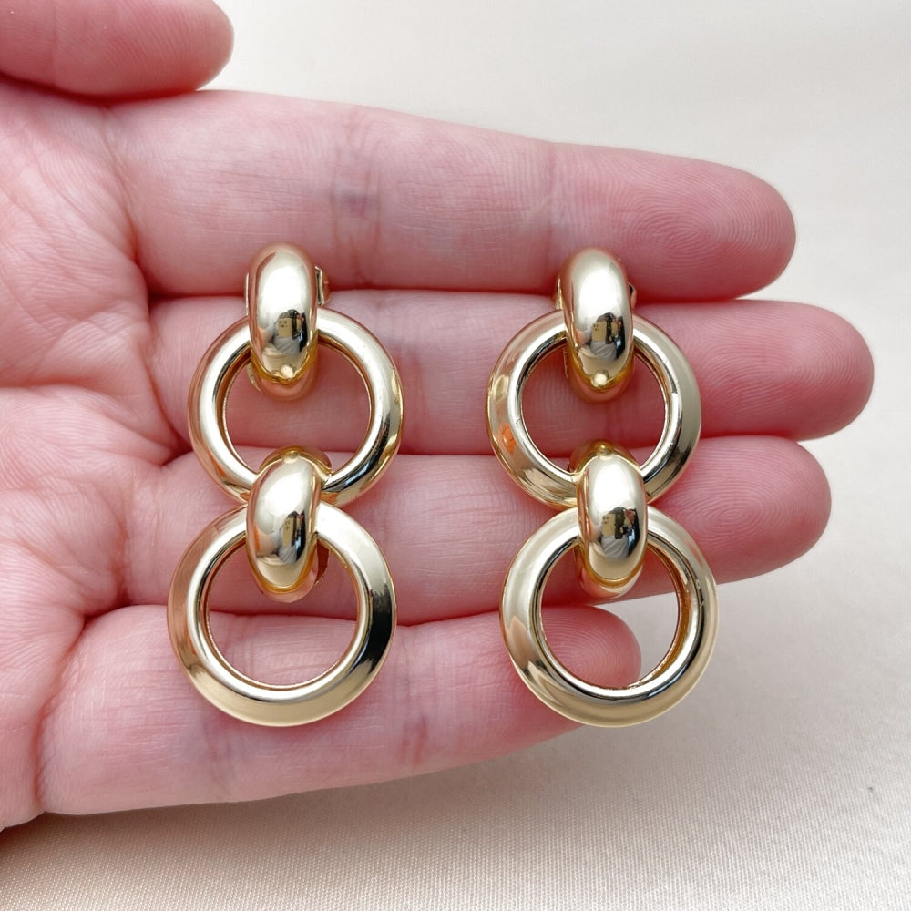 Oro Laminado Long Earring, Gold Filled Style Hollow Design, Polished, Golden Finish
