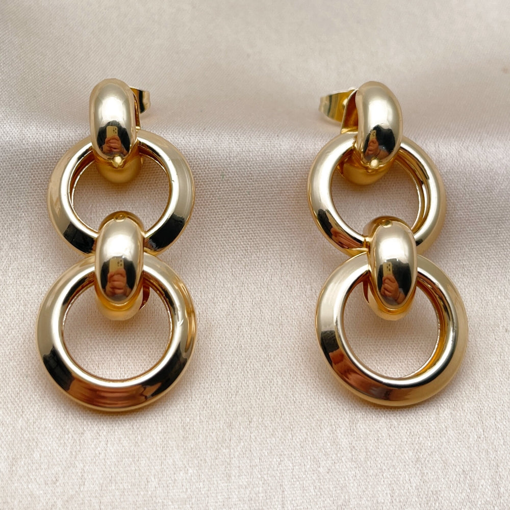 Oro Laminado Long Earring, Gold Filled Style Hollow Design, Polished, Golden Finish