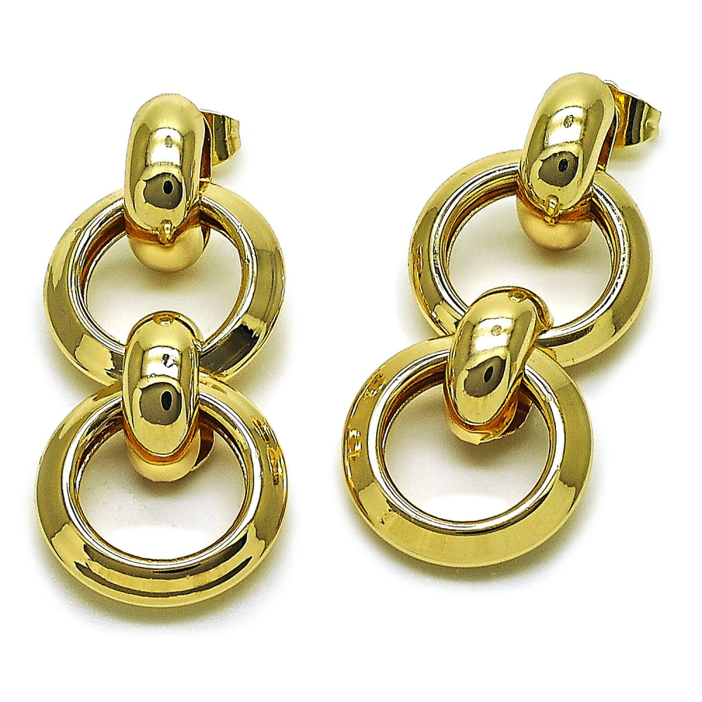 Oro Laminado Long Earring, Gold Filled Style Hollow Design, Polished, Golden Finish