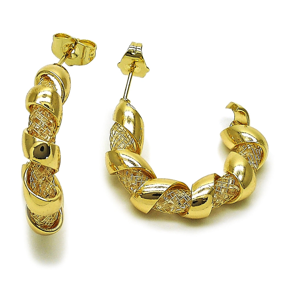Oro Laminado Medium Hoop, Gold Filled Style Twist Design, with Crystal Crystal, Polished, Golden Finish