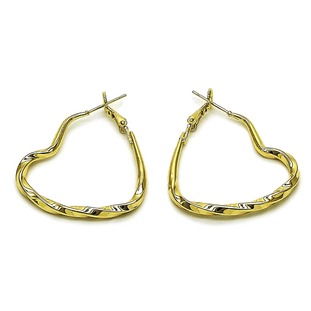 Oro Laminado Medium Hoop, Gold Filled Style Heart and Hollow Design, Polished, Golden Finish