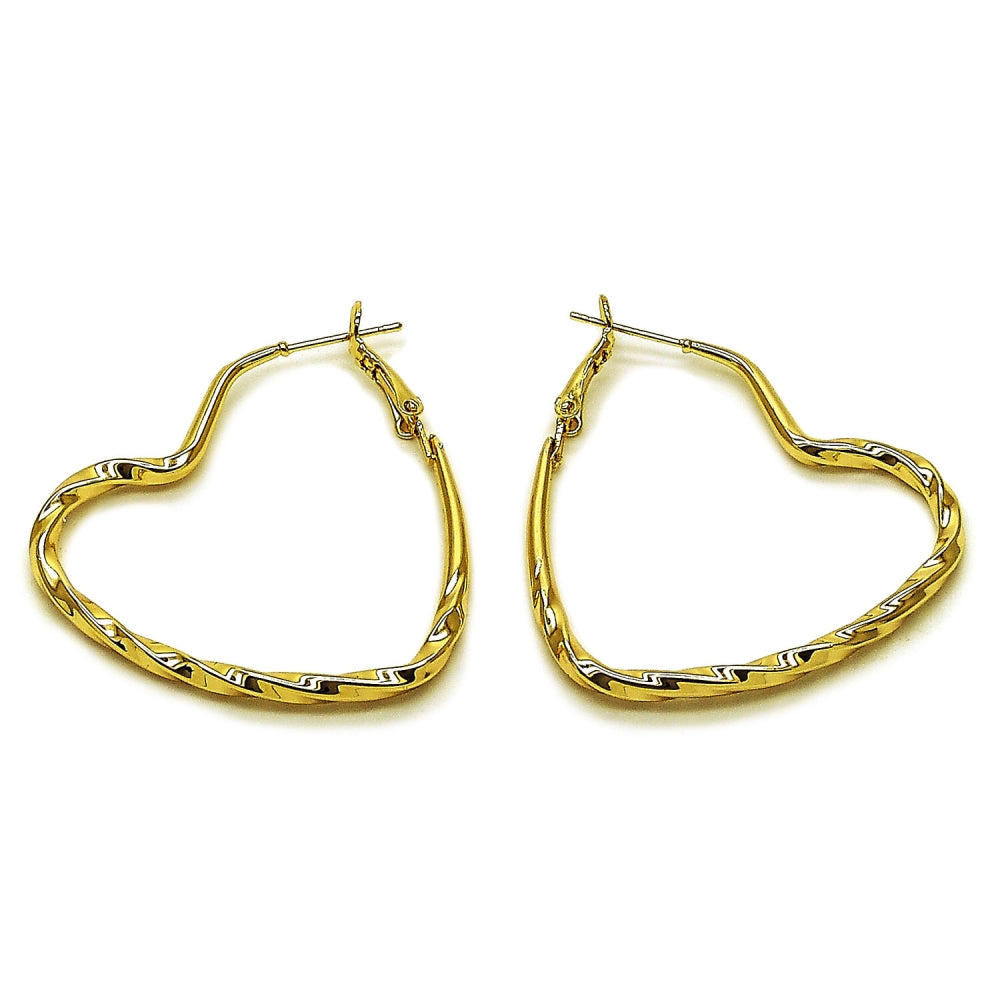 Oro Laminado Medium Hoop, Gold Filled Style Heart and Hollow Design, Polished, Golden Finish