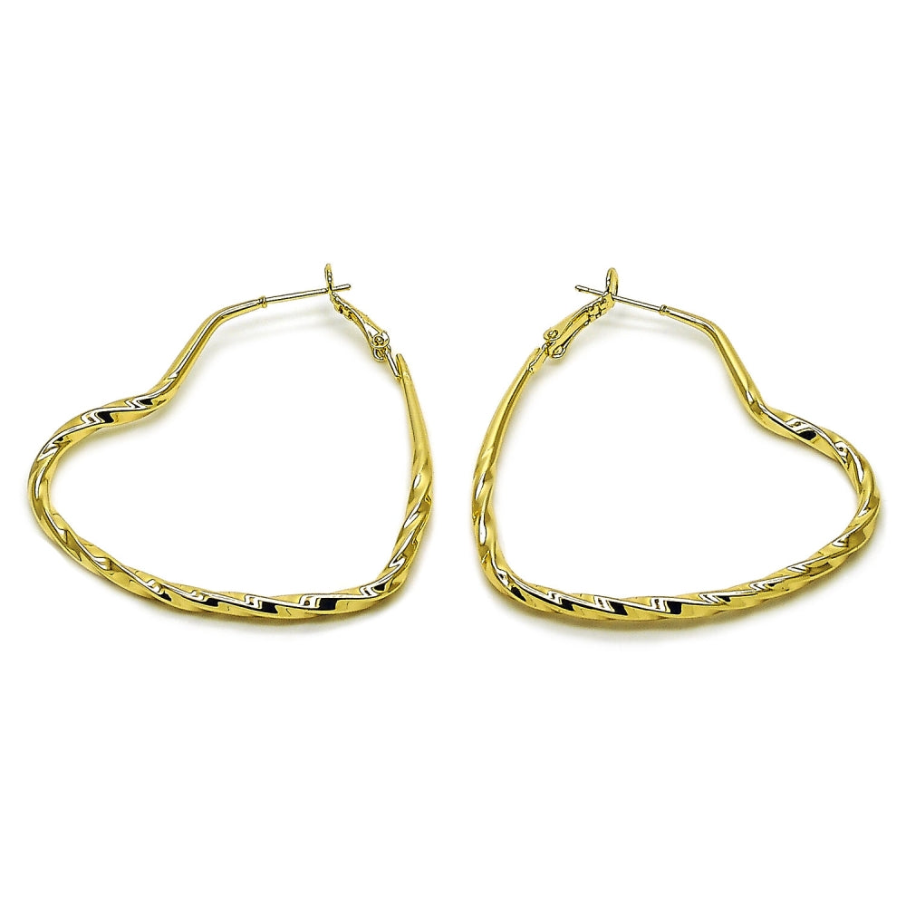 Oro Laminado Medium Hoop, Gold Filled Style Heart and Hollow Design, Polished, Golden Finish