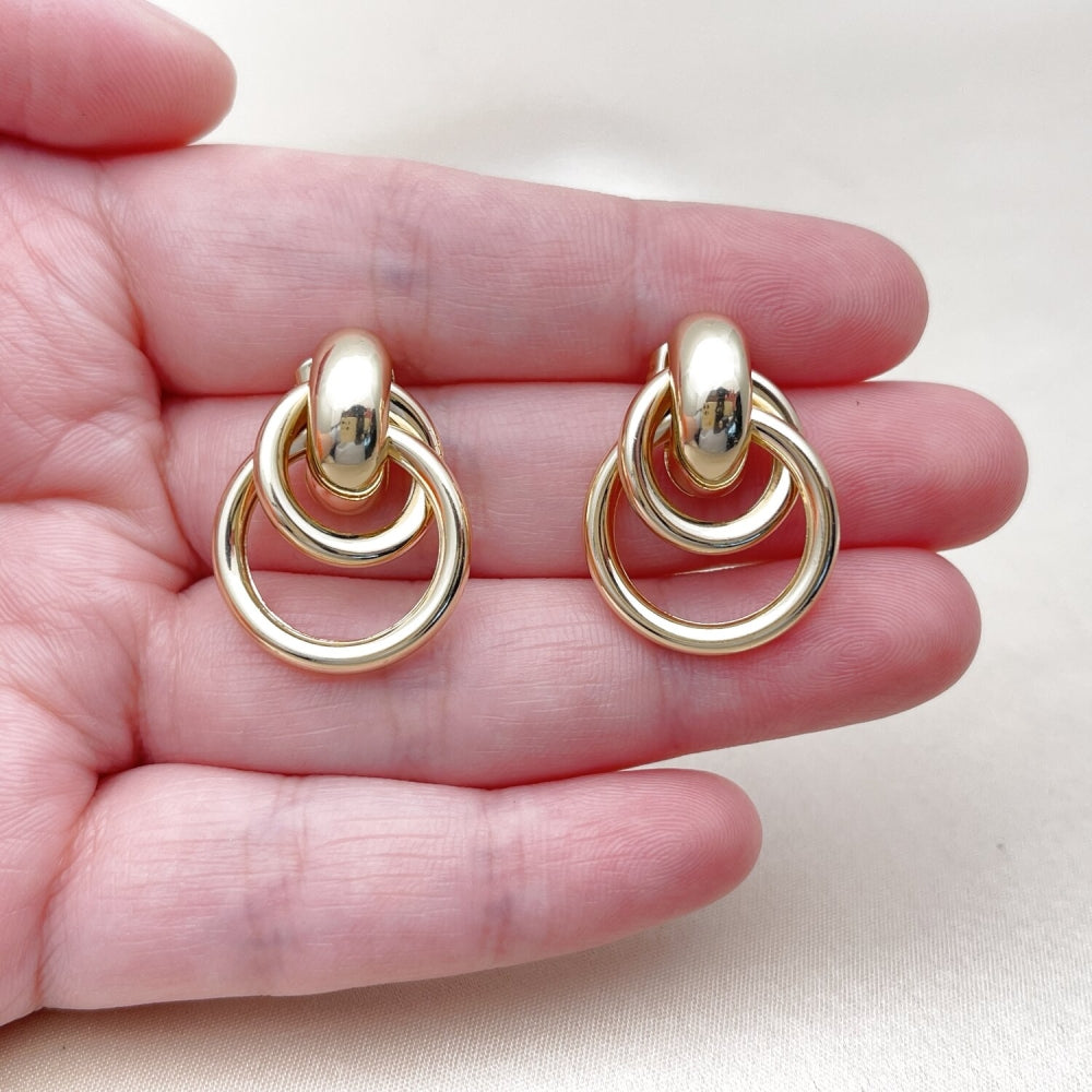 Oro Laminado Long Earring, Gold Filled Style Hollow Design, Polished, Golden Finish