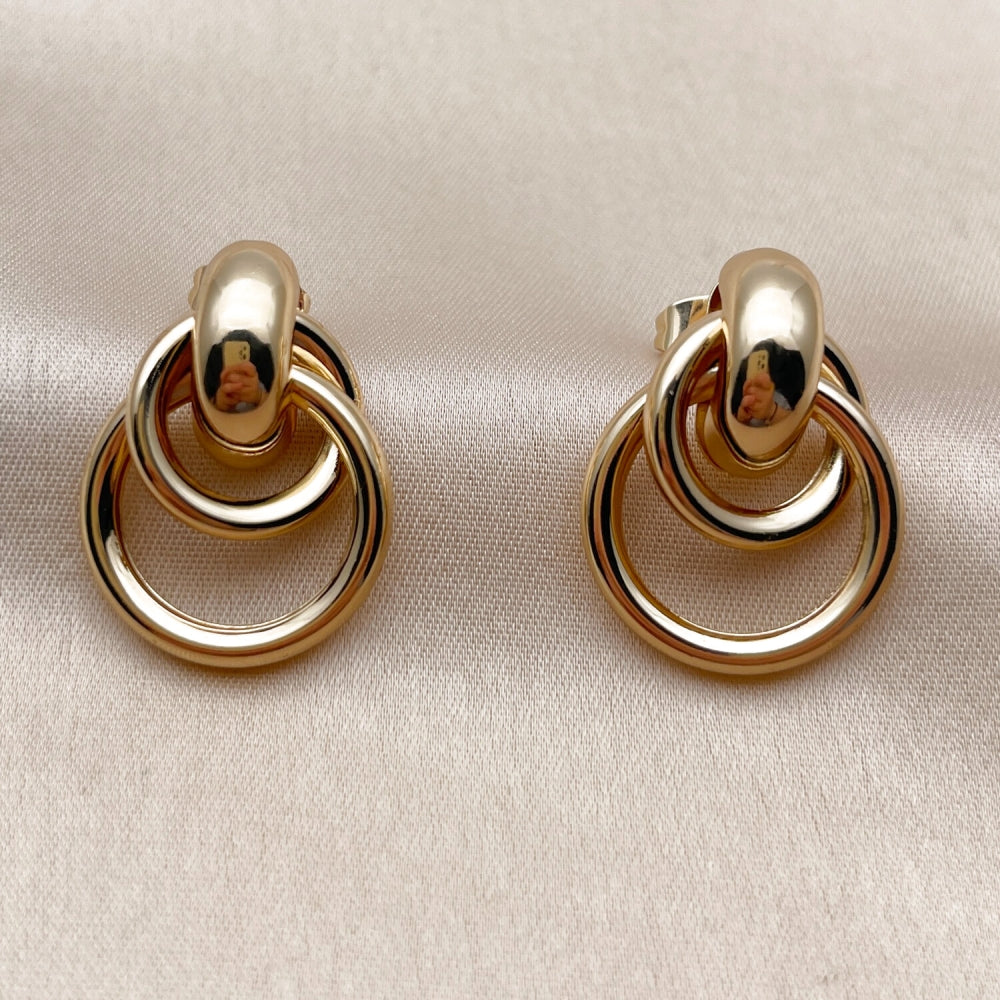 Oro Laminado Long Earring, Gold Filled Style Hollow Design, Polished, Golden Finish
