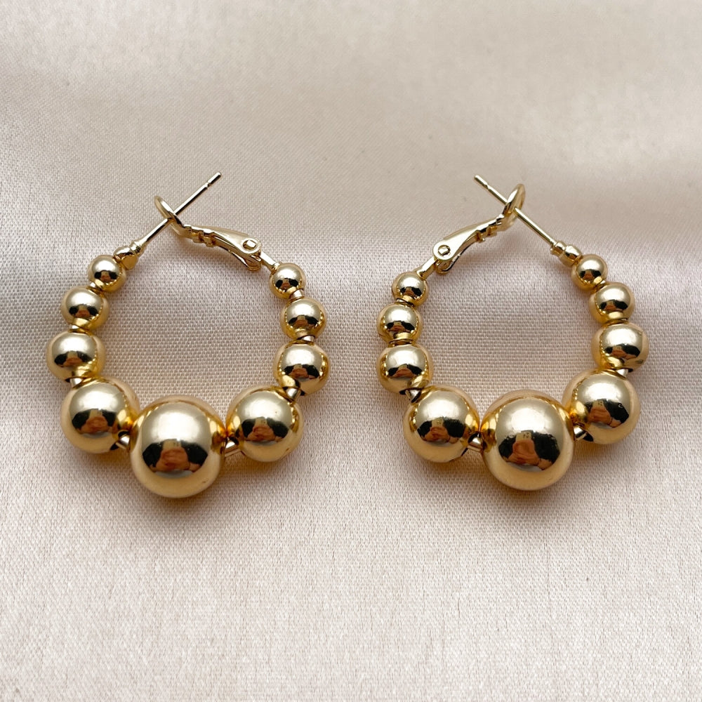 Oro Laminado Stud Earring, Gold Filled Style Ball and Hollow Design, Polished, Golden Finish
