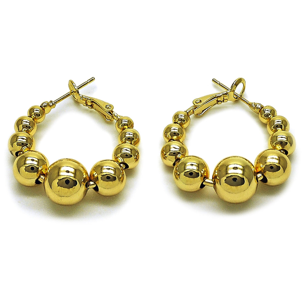 Oro Laminado Stud Earring, Gold Filled Style Ball and Hollow Design, Polished, Golden Finish