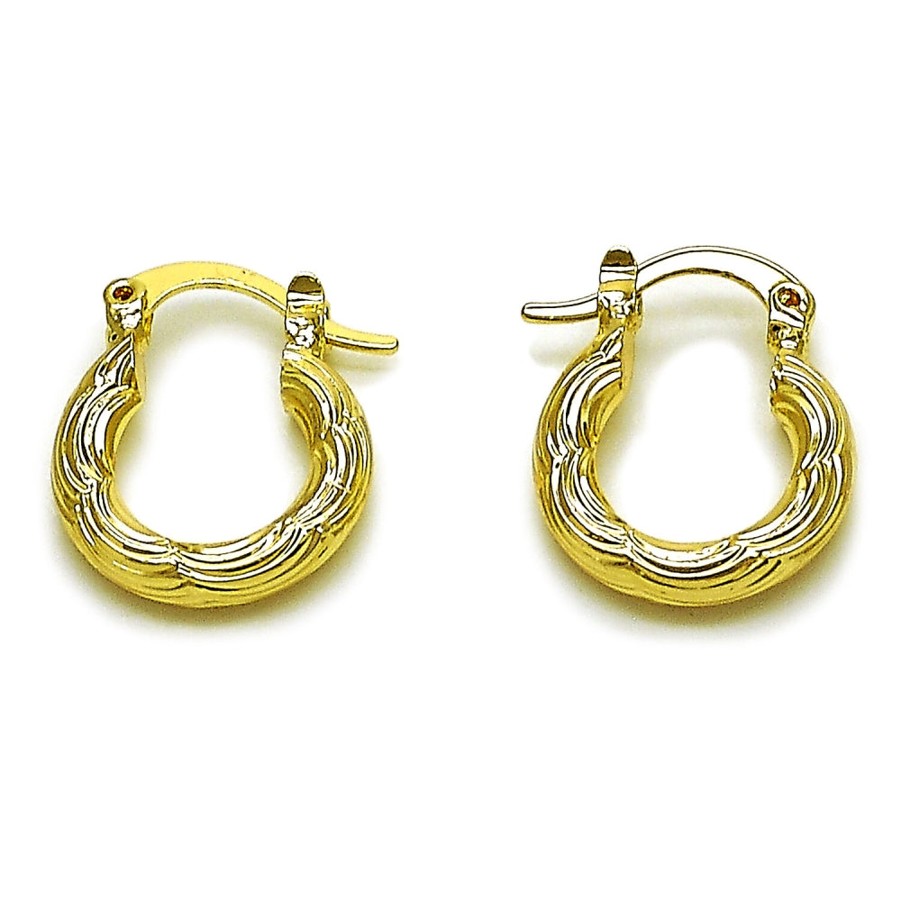 Oro Laminado Small Hoop, Gold Filled Style Diamond Cutting Finish, Golden Finish