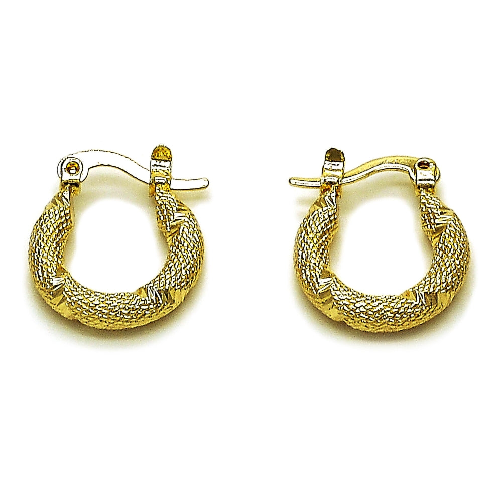 Oro Laminado Small Hoop, Gold Filled Style Diamond Cutting Finish, Golden Finish