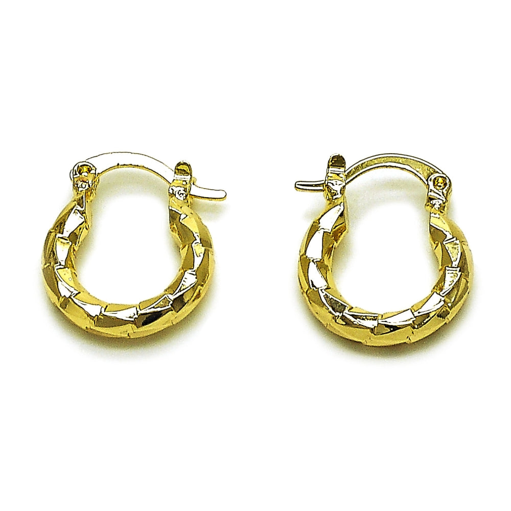 Oro Laminado Medium Hoop, Gold Filled Style Hollow Design, Diamond Cutting Finish, Golden Finish
