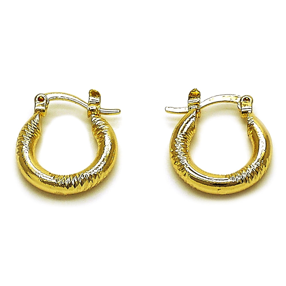 Oro Laminado Medium Hoop, Gold Filled Style Diamond Cutting Finish, Golden Finish
