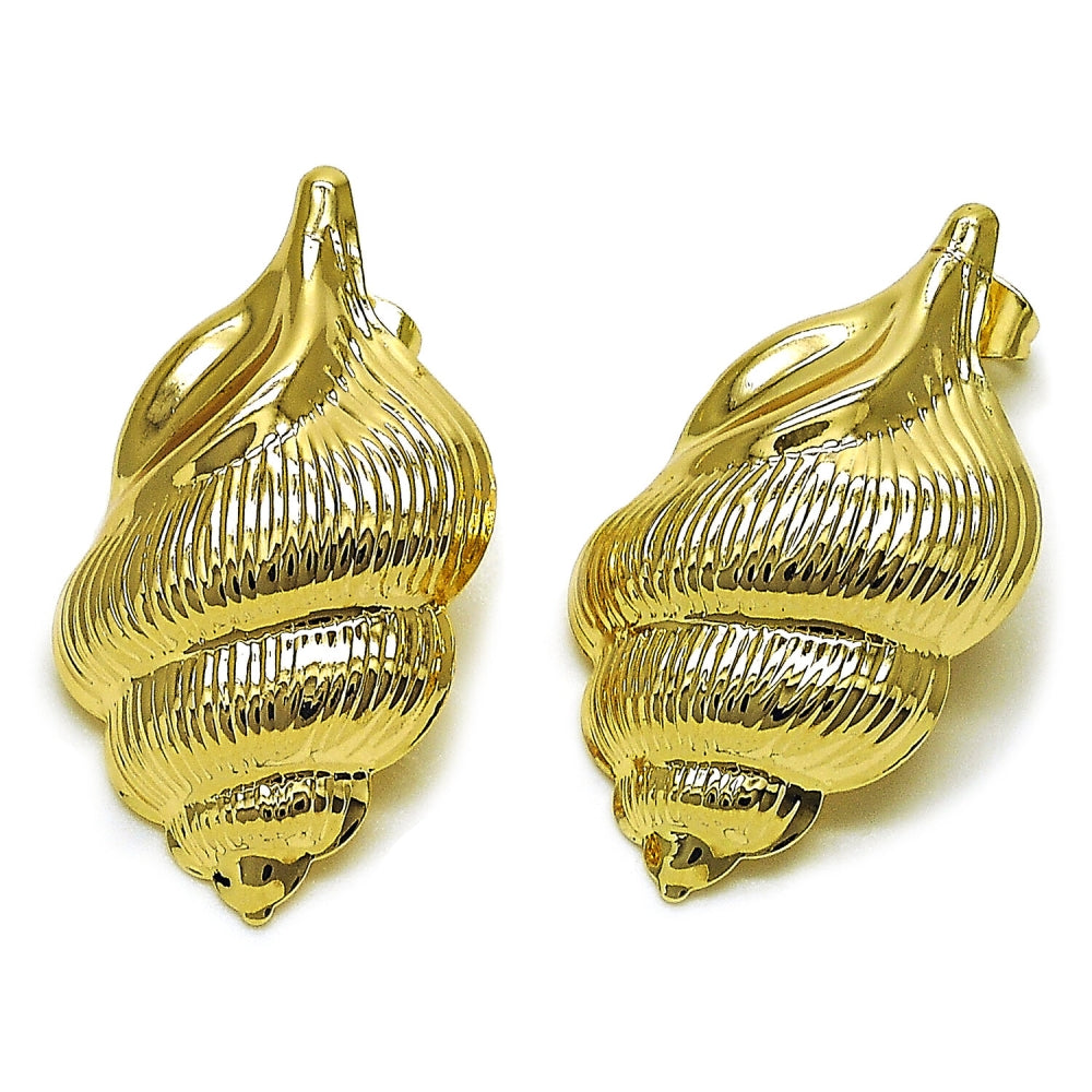 Oro Laminado Stud Earring, Gold Filled Style Snail Design, Polished, Golden Finish