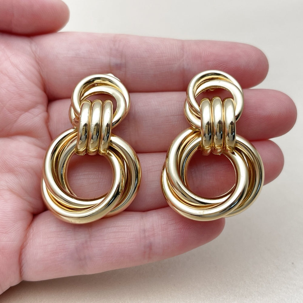 Oro Laminado Long Earring, Gold Filled Style Hollow and Love Knot Design, Polished, Golden Finish